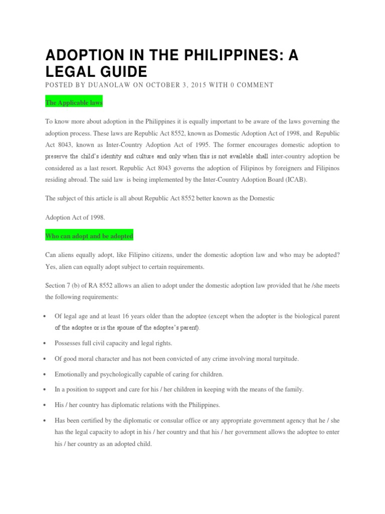 Adoption in The Philippines PDF Adoption Child Custody