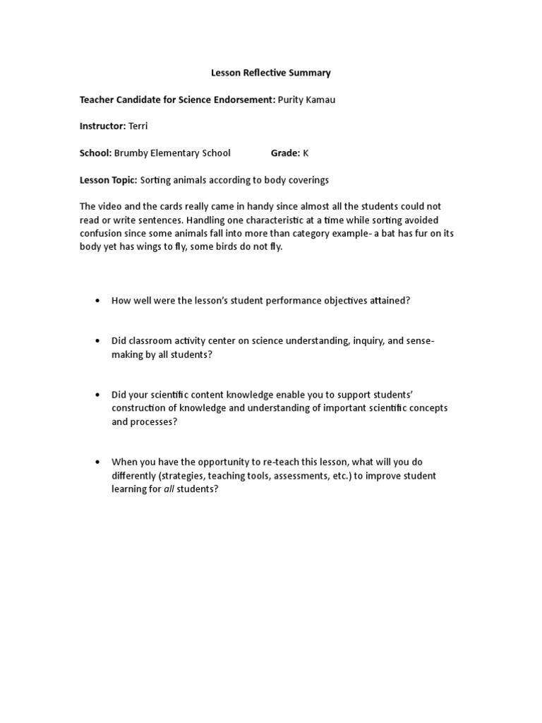 Lesson Reflective Summary 1 | PDF