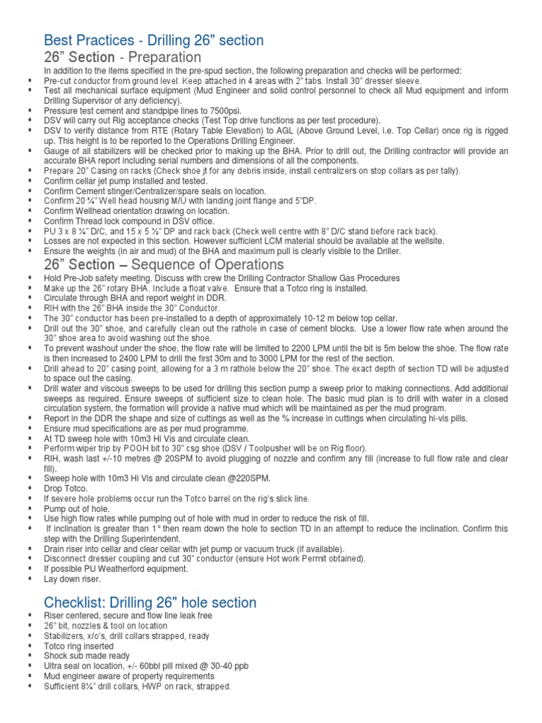 Best Practices Drilling 26 in | PDF | Casing (Borehole) | Drilling Rig