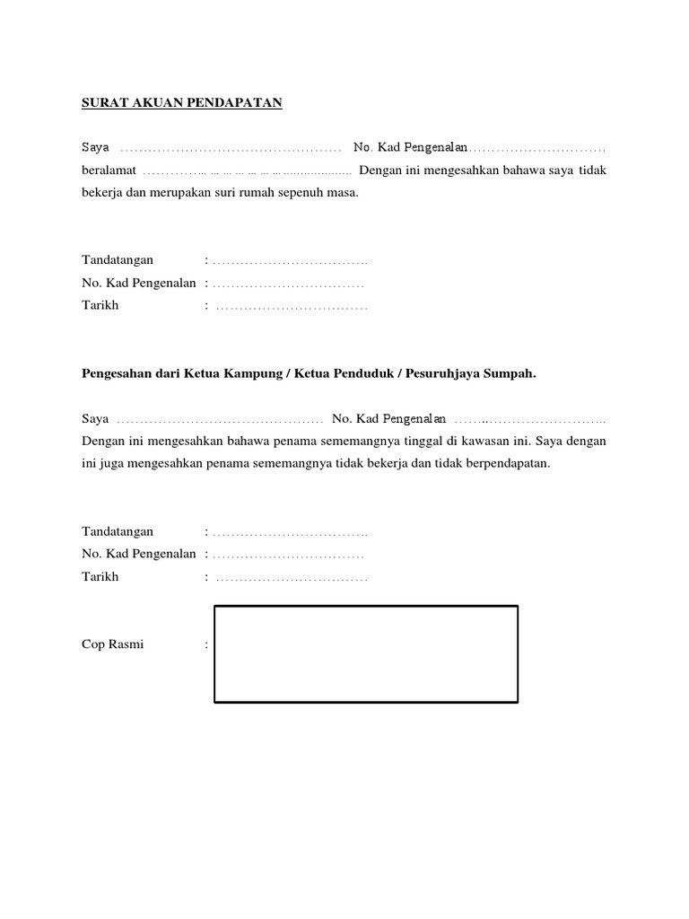 Surat Akuan Pendapatan Semakan Status Kad Peduli Sihat Selangor Online.