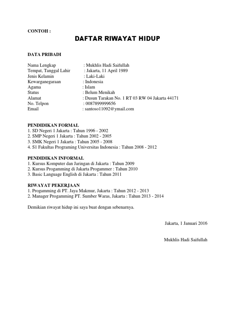 Download 74+ Contoh Surat Surat Lamaran Kerja Riwayat Hidup Terbaru Gratis