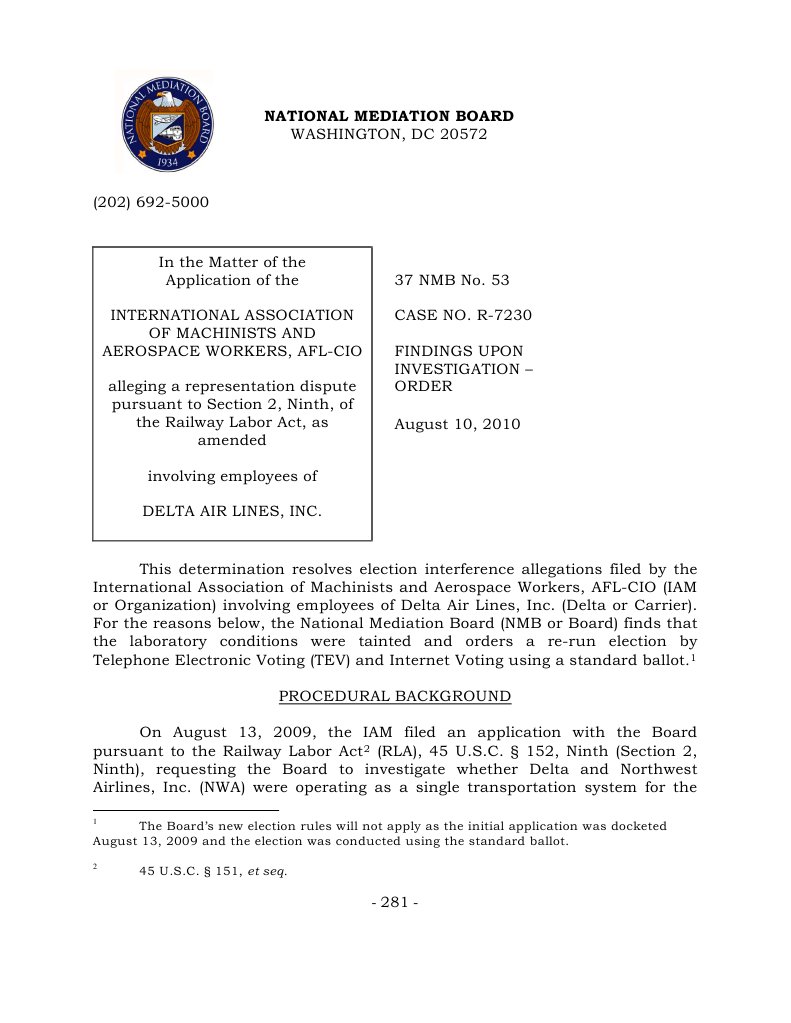 NMB Orders Election PDF Railway Labor Act International