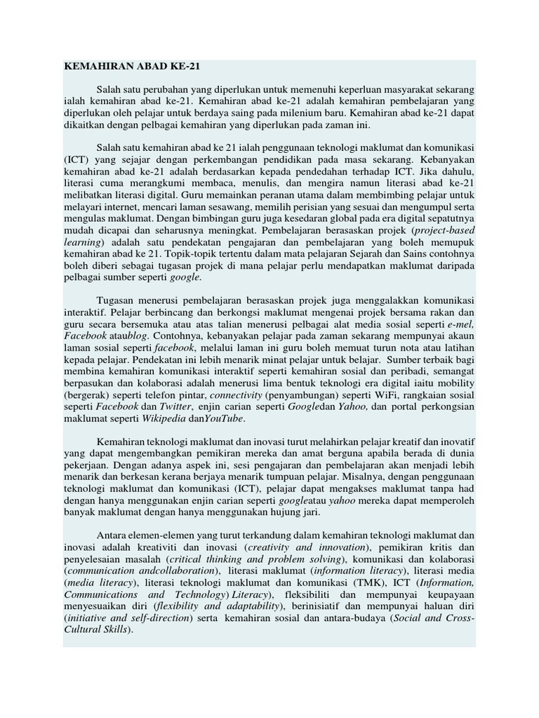 Kemahiran Abad Ke 21 Dan Peranan Guru Dalam Membentuk Generasi Masa