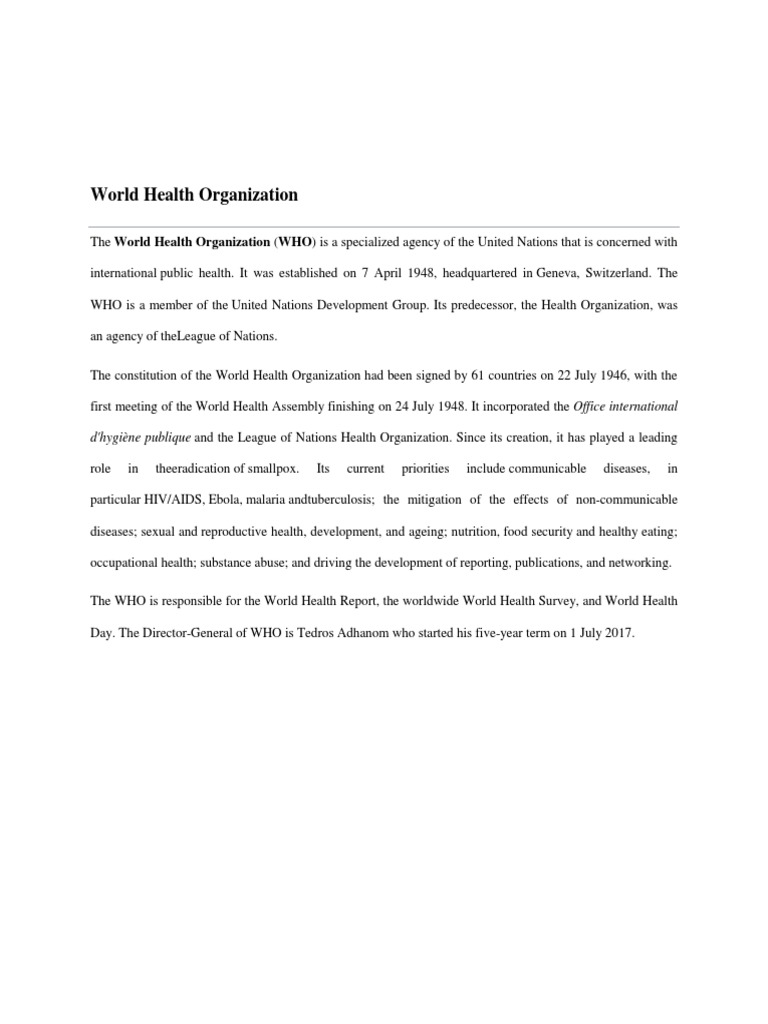 A Comprehensive Overview Of The World Health Organization Its