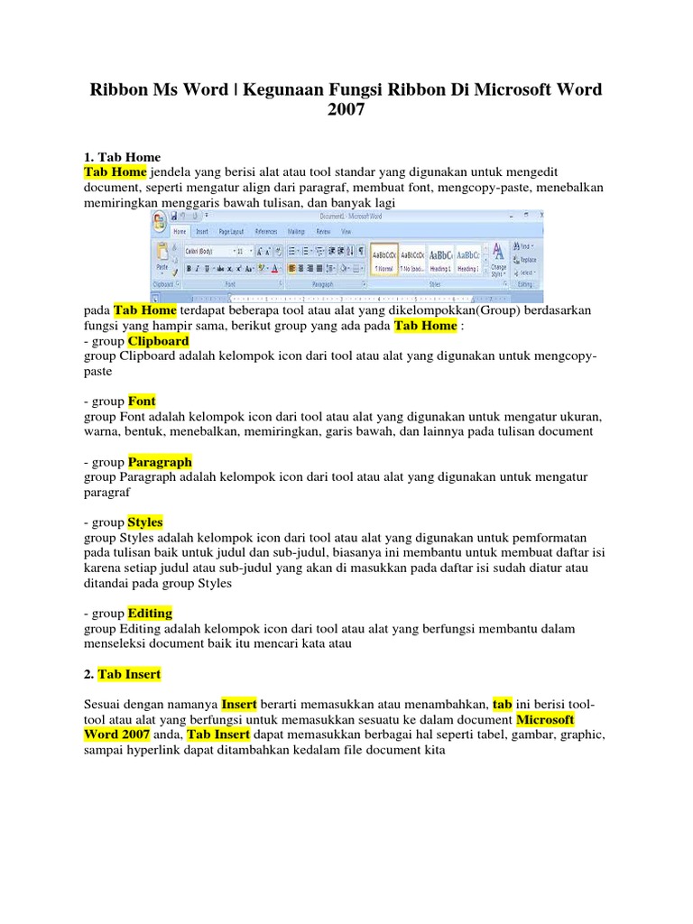 Fungsi dan Tab pada Ribbon Ms Word | PDF