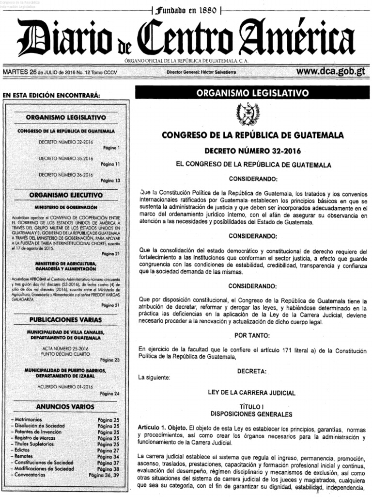 Ley de Carrera Judicial Guatemala 2016 | PDF | Juez | Separación de poderes
