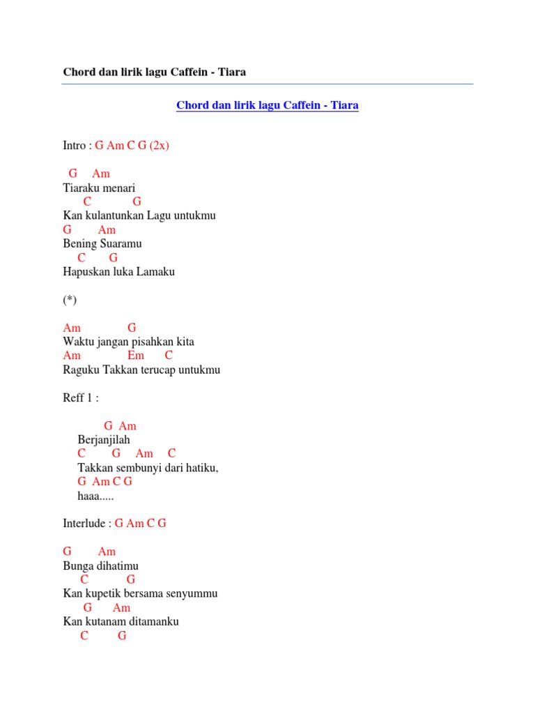 Chord Dan Lirik Lagu Caffein Tiara PDF