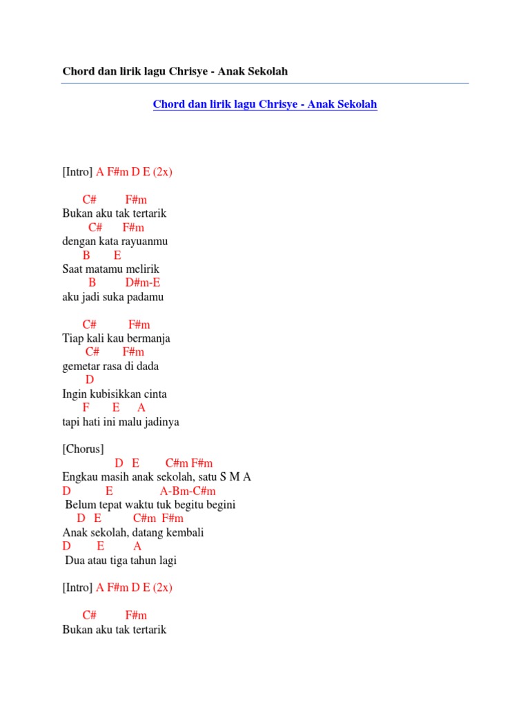 Chord Lagu Chrisye Kisah Kasih Di Sekolah Chordtela