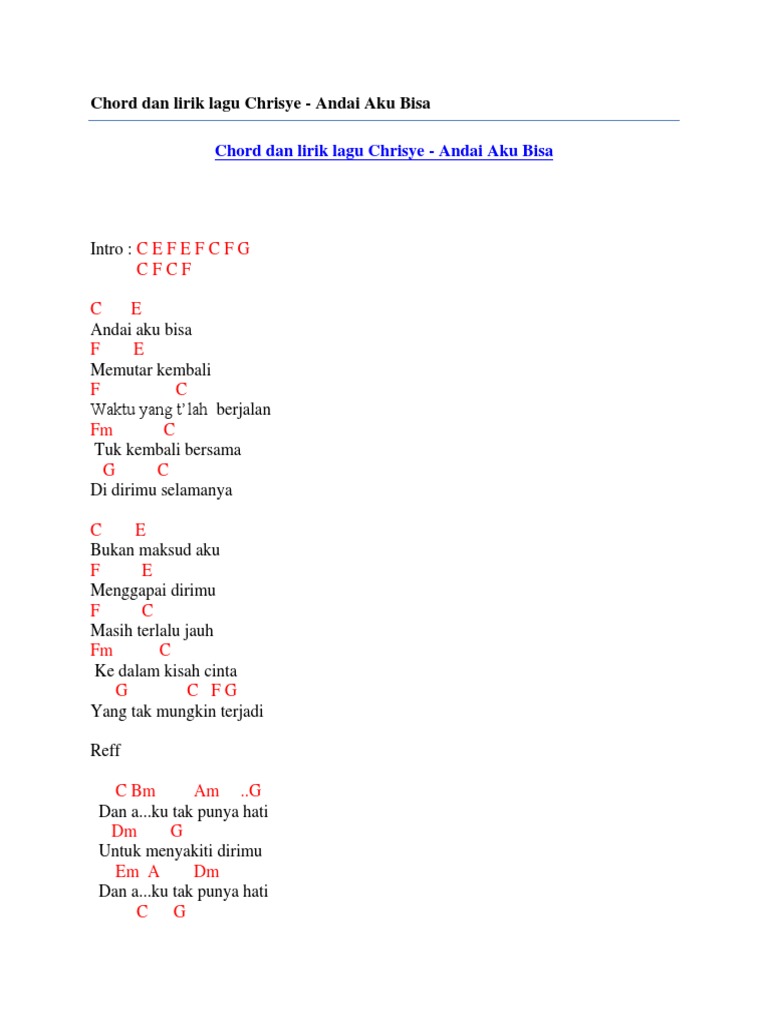Chord Dan Lirik Lagu Chrisye Andai Aku Bisa Pdf