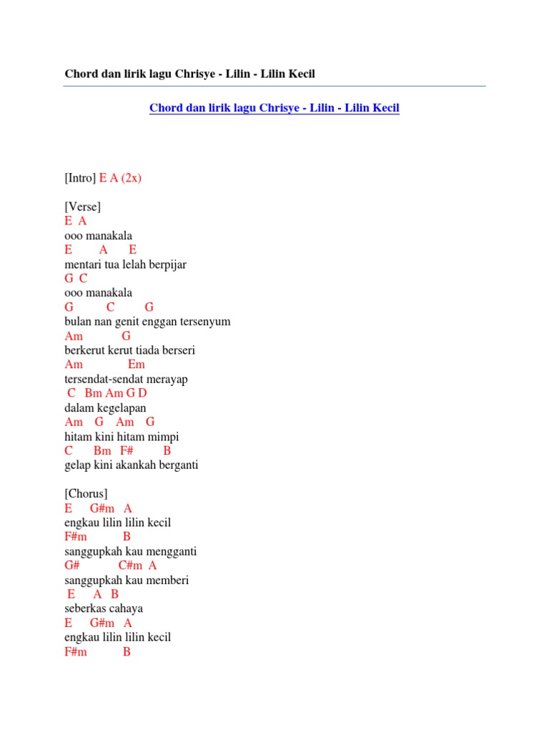 Chord Dan Lirik Lagu Chrisye Lilin Lilin Kecil