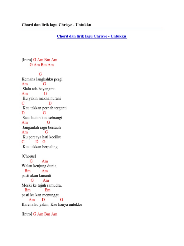 Chord Dan Lirik Lagu Chrisye Untukku