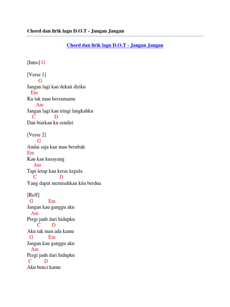 Chord Dan Lirik Lagu D O T Jangan Jangan Pdf