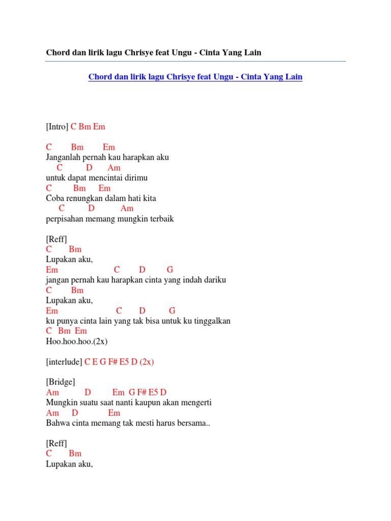 Lirik Dan Chord Lagu