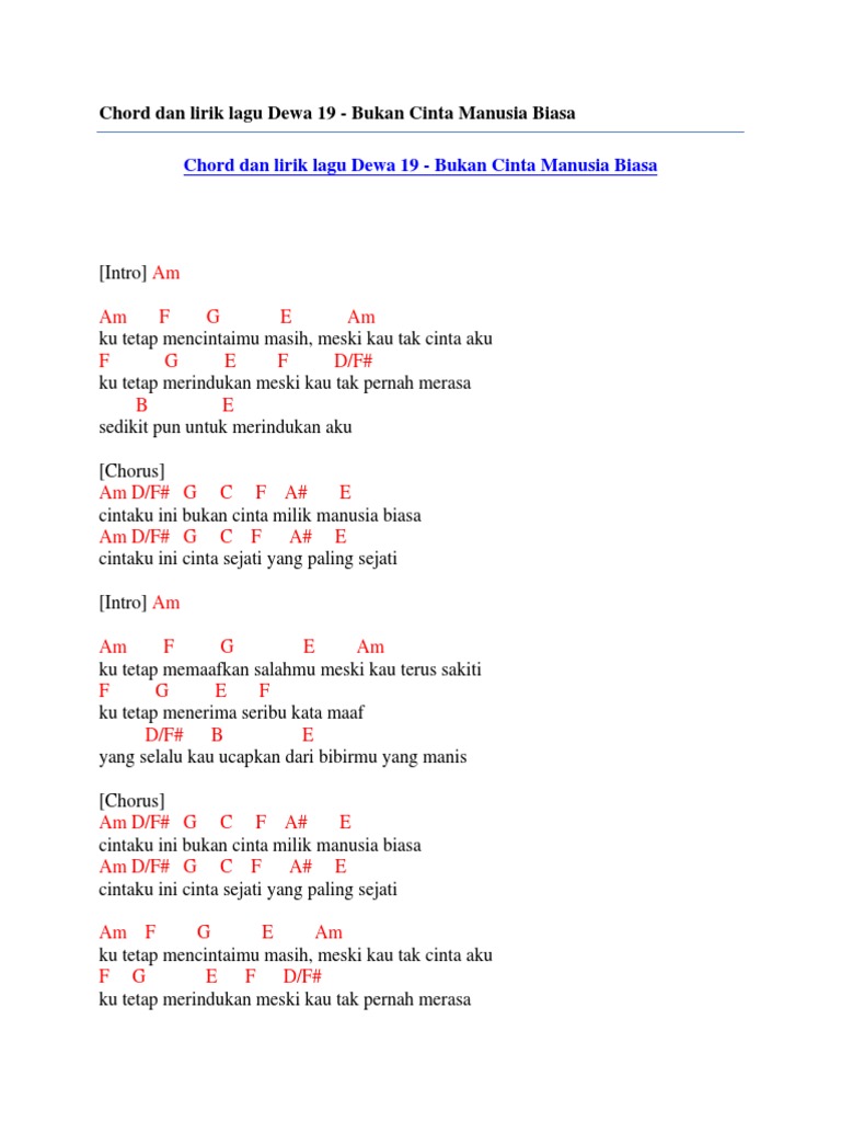 Bukan Cinta Biasa Chord