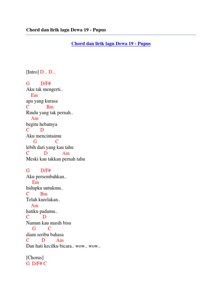 Chord Dan Lirik Lagu Dewa 19 Pupus Pdf