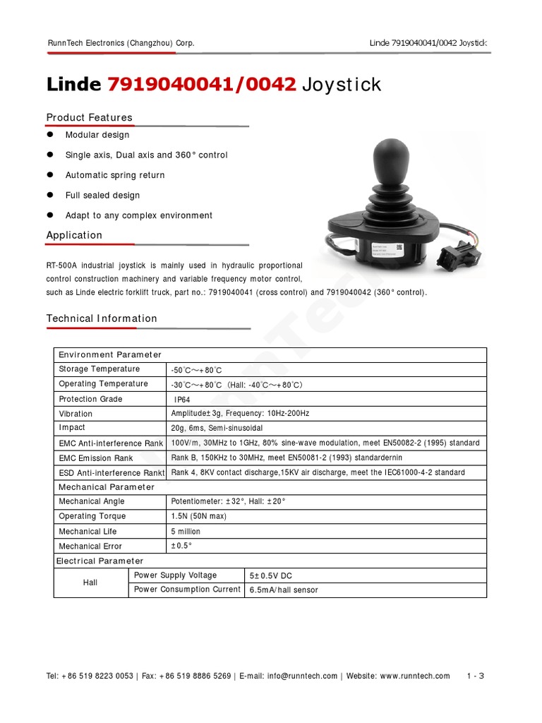 Manette / Joystick De Chariot Élévateur Linde - Référence 7919040041 (ou 7919040042) - Neuf