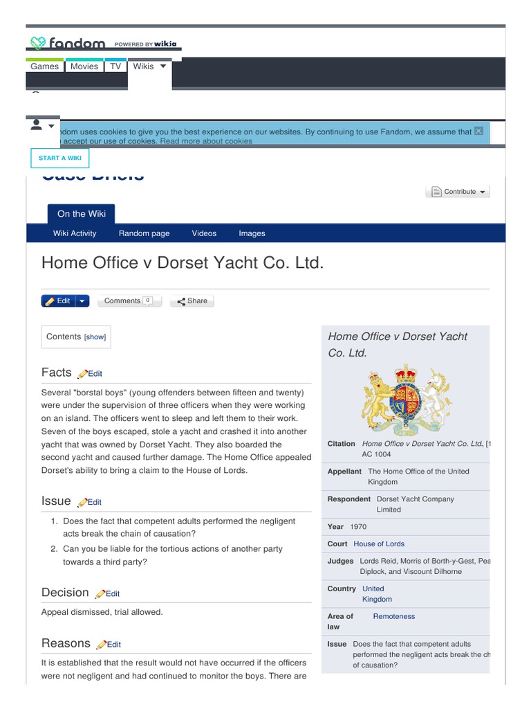 Home Office v Dorset Yacht Co. Ltd. Case Brief Wik Negligence Duty