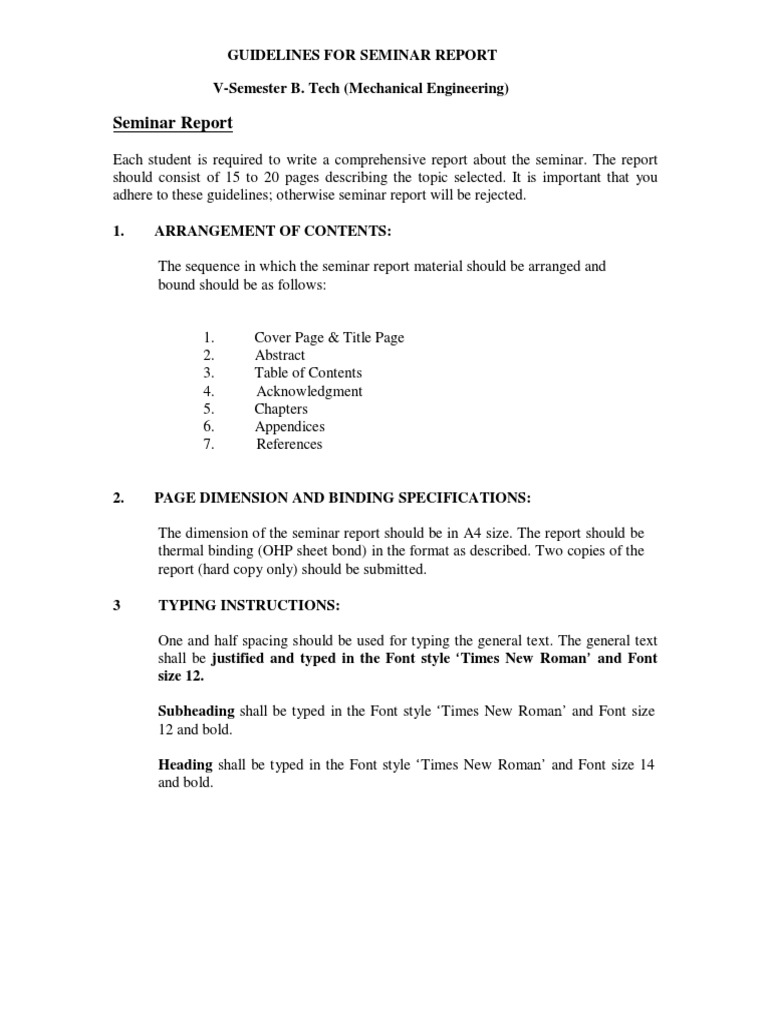 Sample Seminar Report PDF Abstract (Summary) Mechanical Engineering