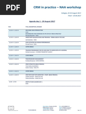 Agenda Naa Crm Workshop Final Amended Pdf Aviation Europe Travel