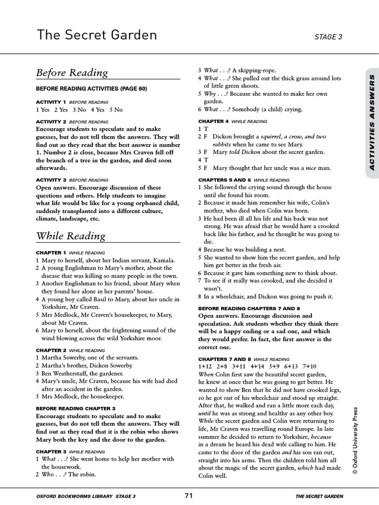 Solucionario de Secret Garden PDF | Download Free PDF | The Secret Garden