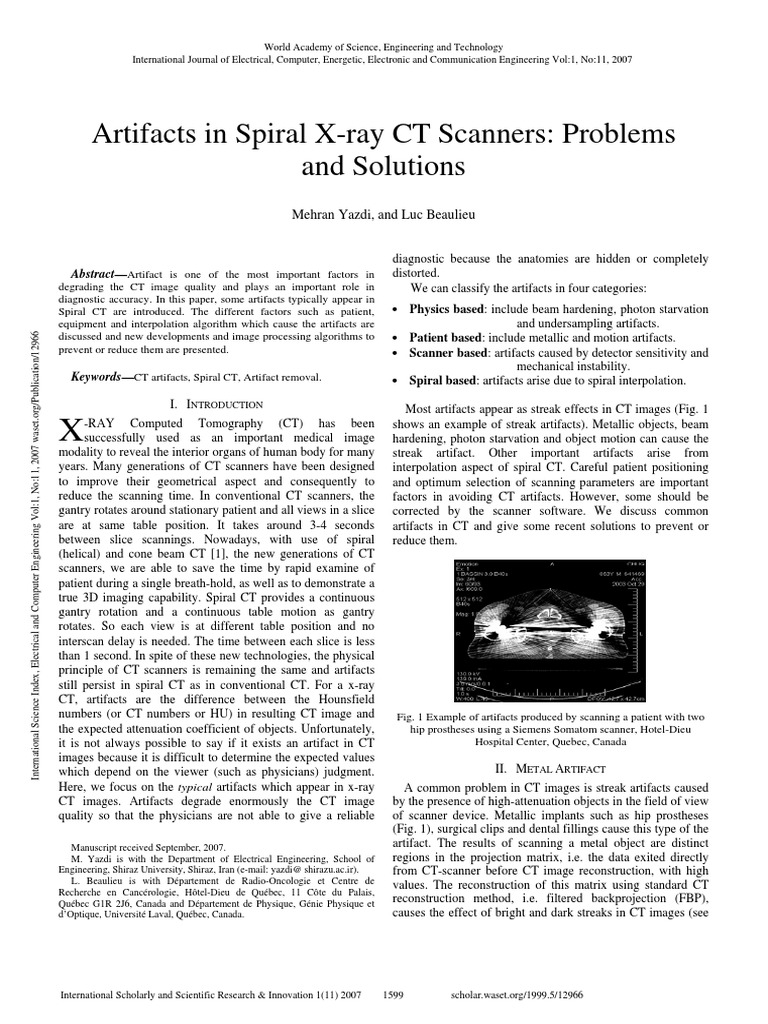 Artifacts in Spiral X Ray CT Scanners Problems and Solutions Unduh