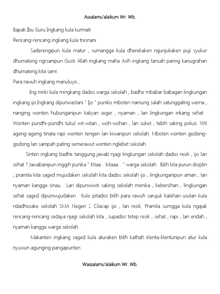 Contoh Pidato Bahasa Jawa Ngoko Alus Kumpulan Referensi Teks Pidato