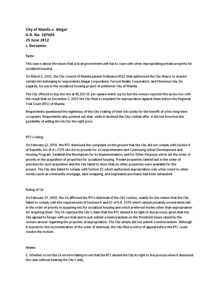 Manila Expropriation Case Ruling | PDF | Eminent Domain | Justice