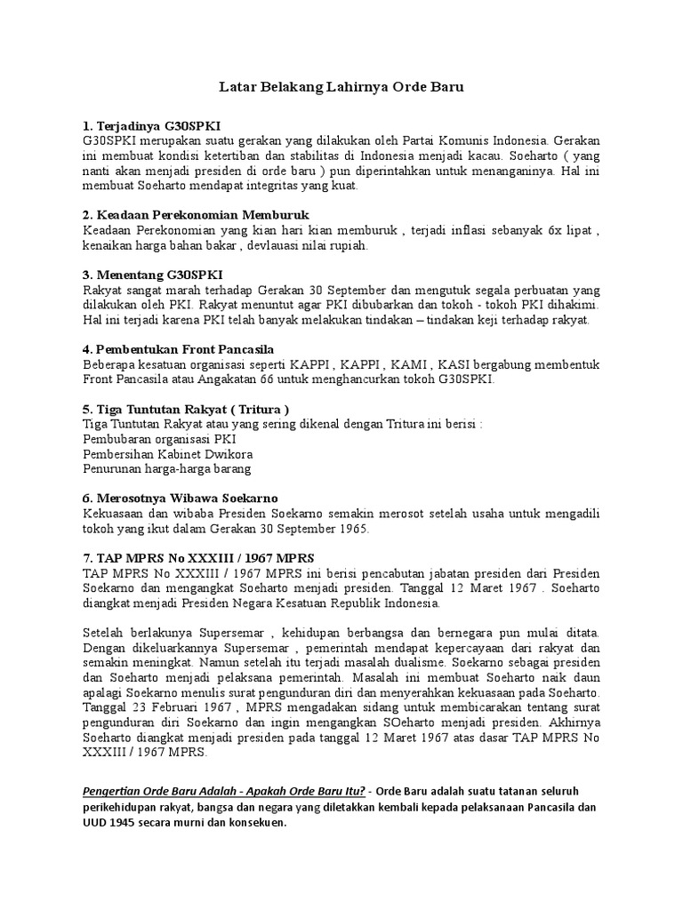 Latar Belakang Lahirnya Orde Baru