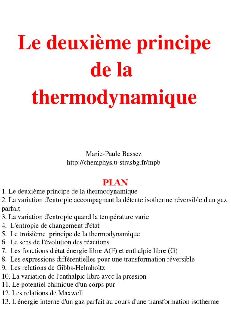Le Deuxiéme Principe de La Thermodynamique | PDF | Entropie | Enthalpie ...