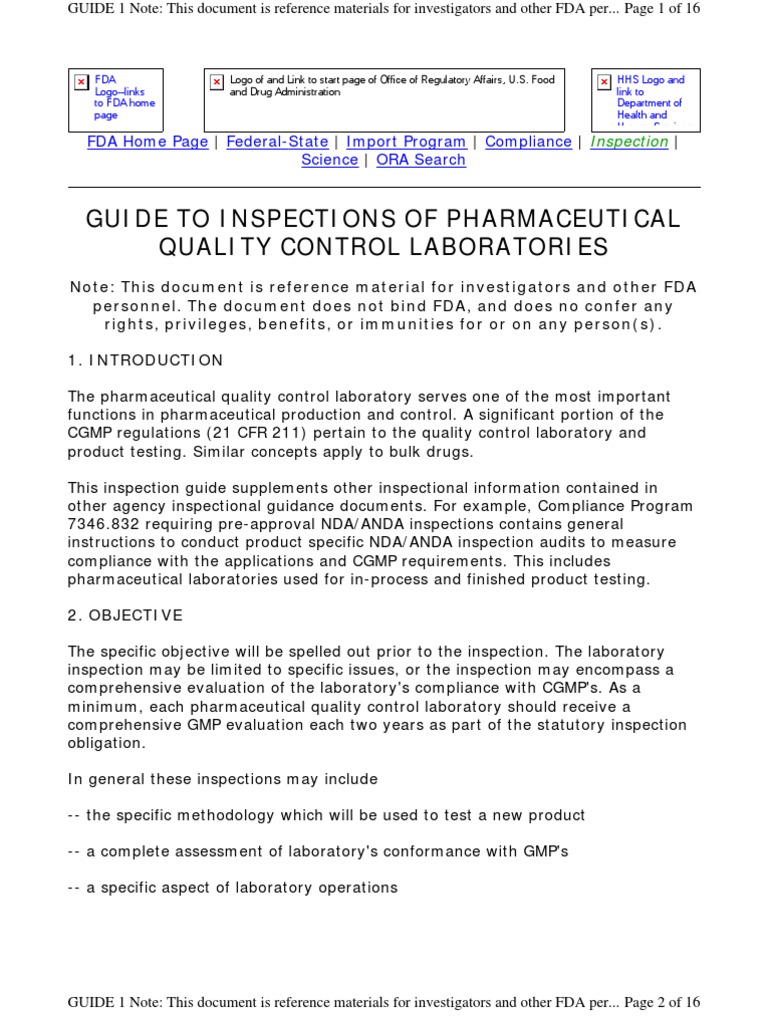 Guide to Inspections of Pharmaceutical Quality Control Laboratories