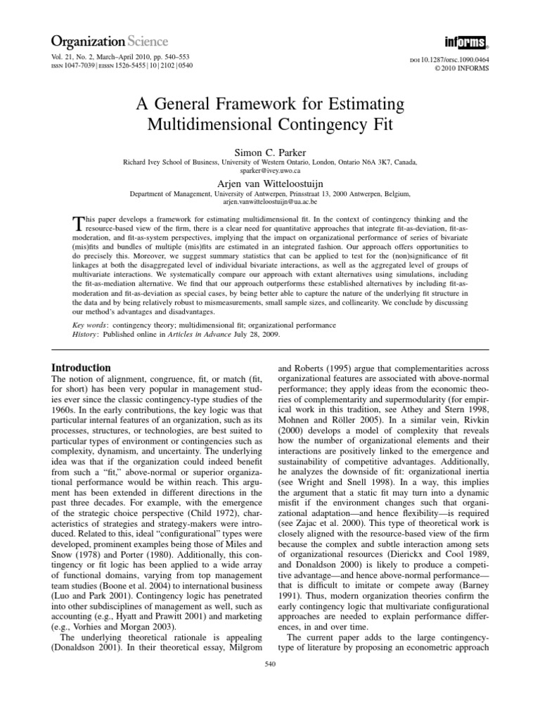 A General Framework For Estimating Multidimensional Contingency Fit ...
