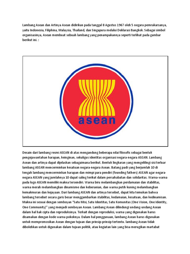 Lambang Asean Dan Artinya Asean Didirikan Pada Tanggal 8 Agustus 1967 Oleh 5 Negara Pemrakarsanya