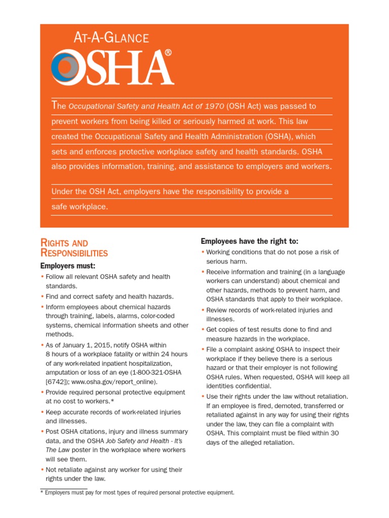 Osha Standards Occupational Safety And Health Administration
