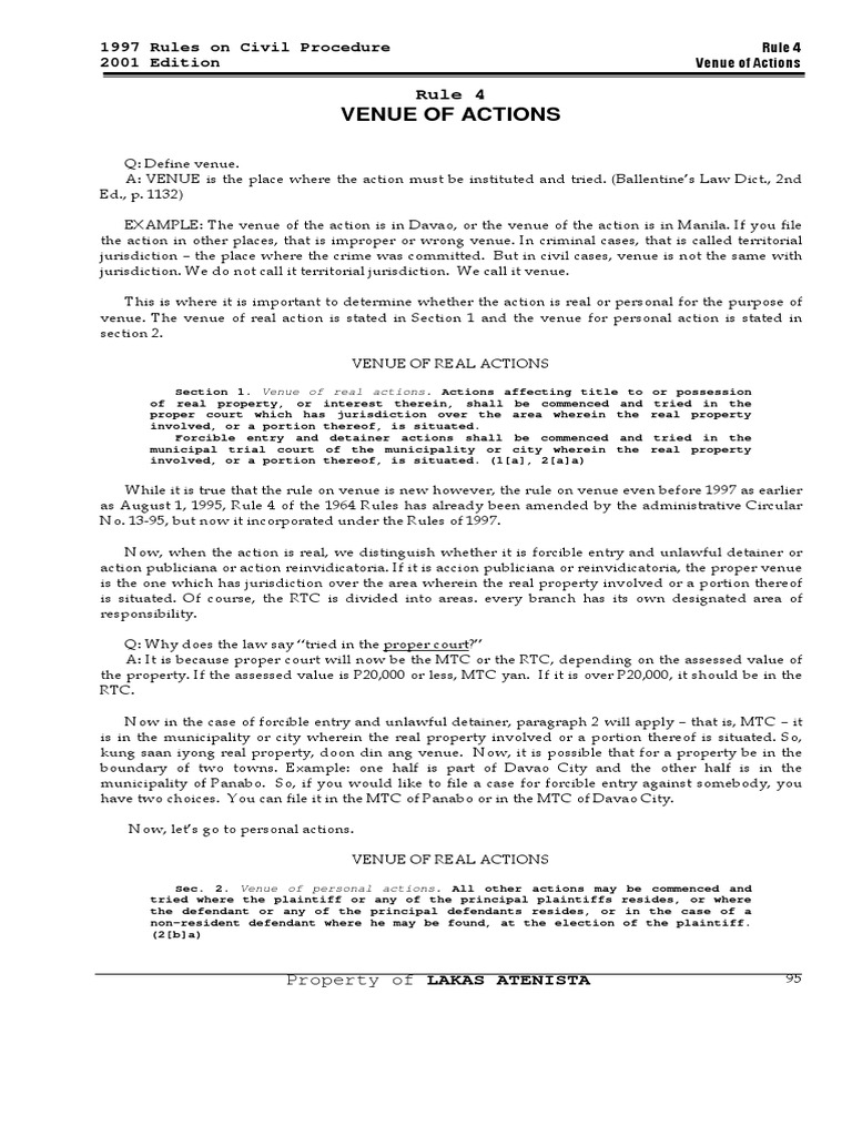 Rule 04 Venue | PDF | Venue (Law) | Lawsuit