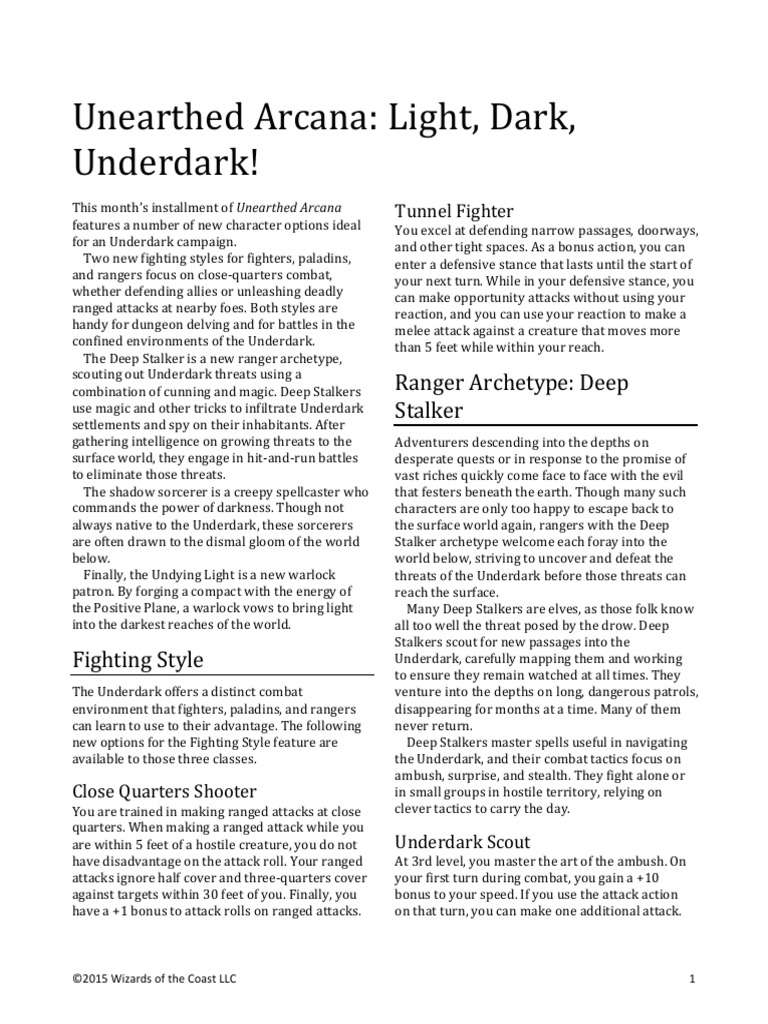 Unearthed Arcana: Light, Dark, Underdark!: Ranger Archetype: Deep ...