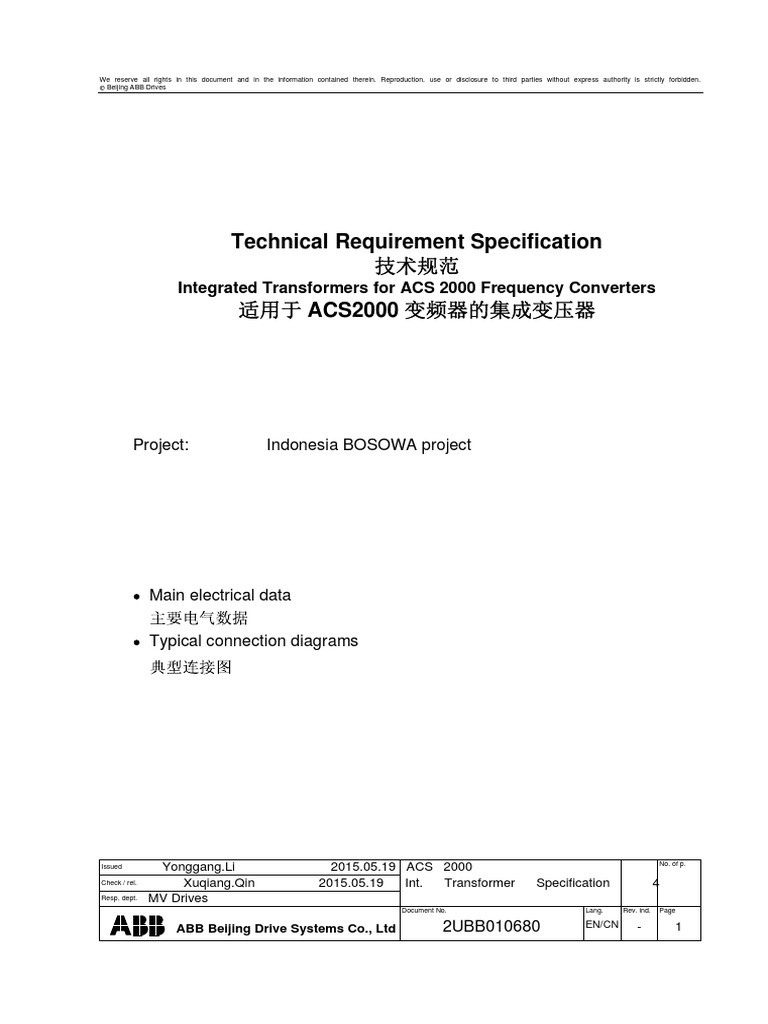 ACS 2000 Transformer Specifications | PDF | Transformer | Electric Power