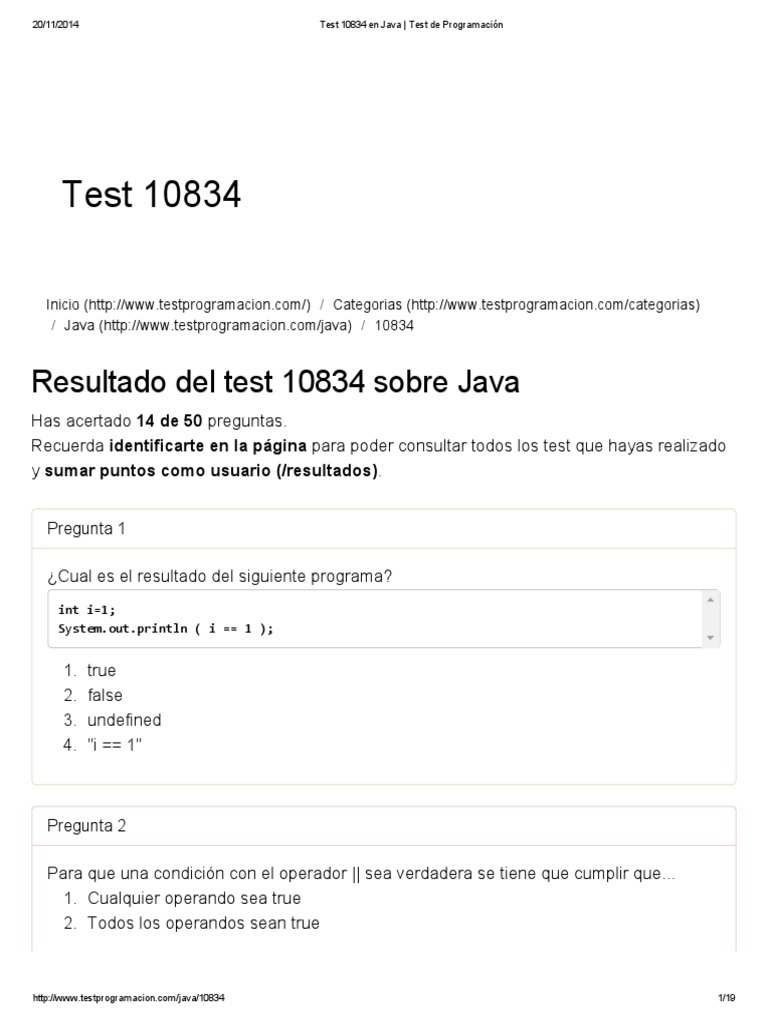 Test 10834 en Java - Test de Programación | PDF | Java (lenguaje de ...