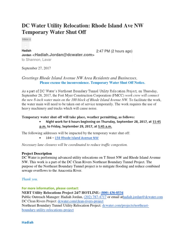 DC Water Utility Relocation RI Businesses 2017 09 | PDF | Transport ...