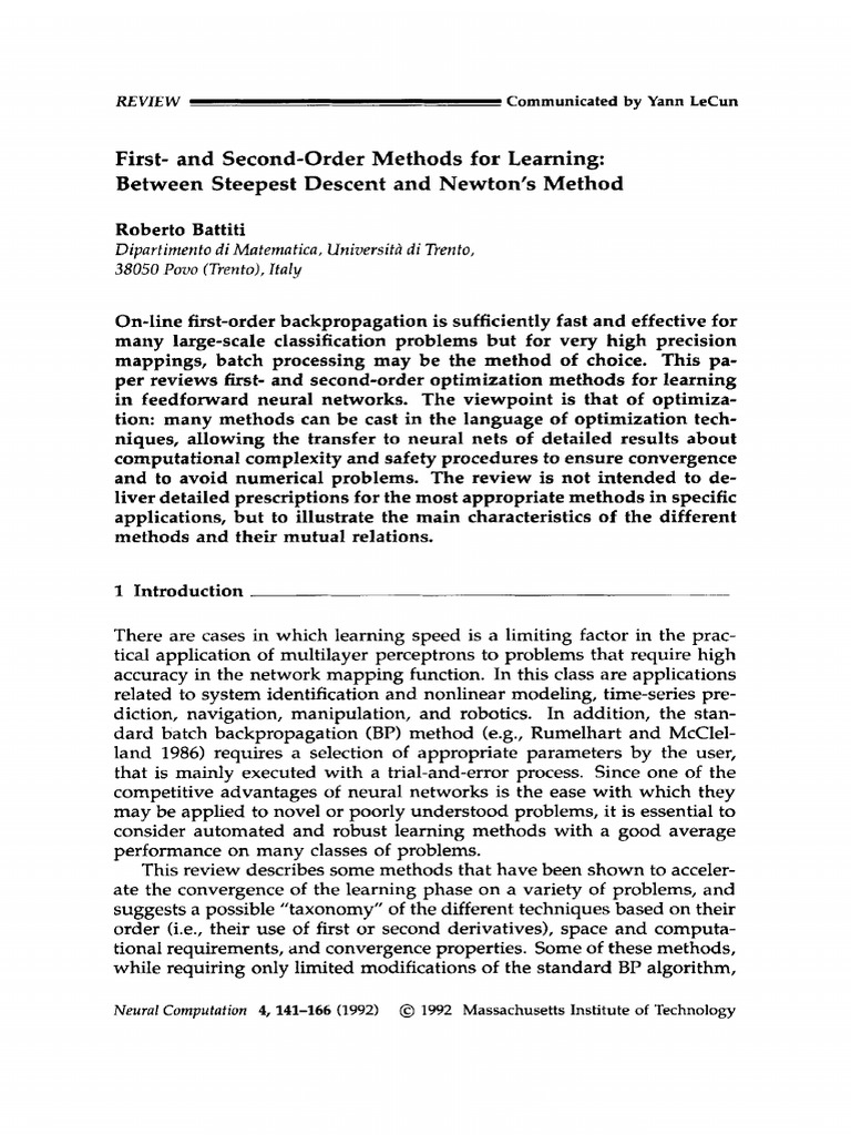 Second-Order Methods for Neural Learning | PDF | Eigenvalues And ...