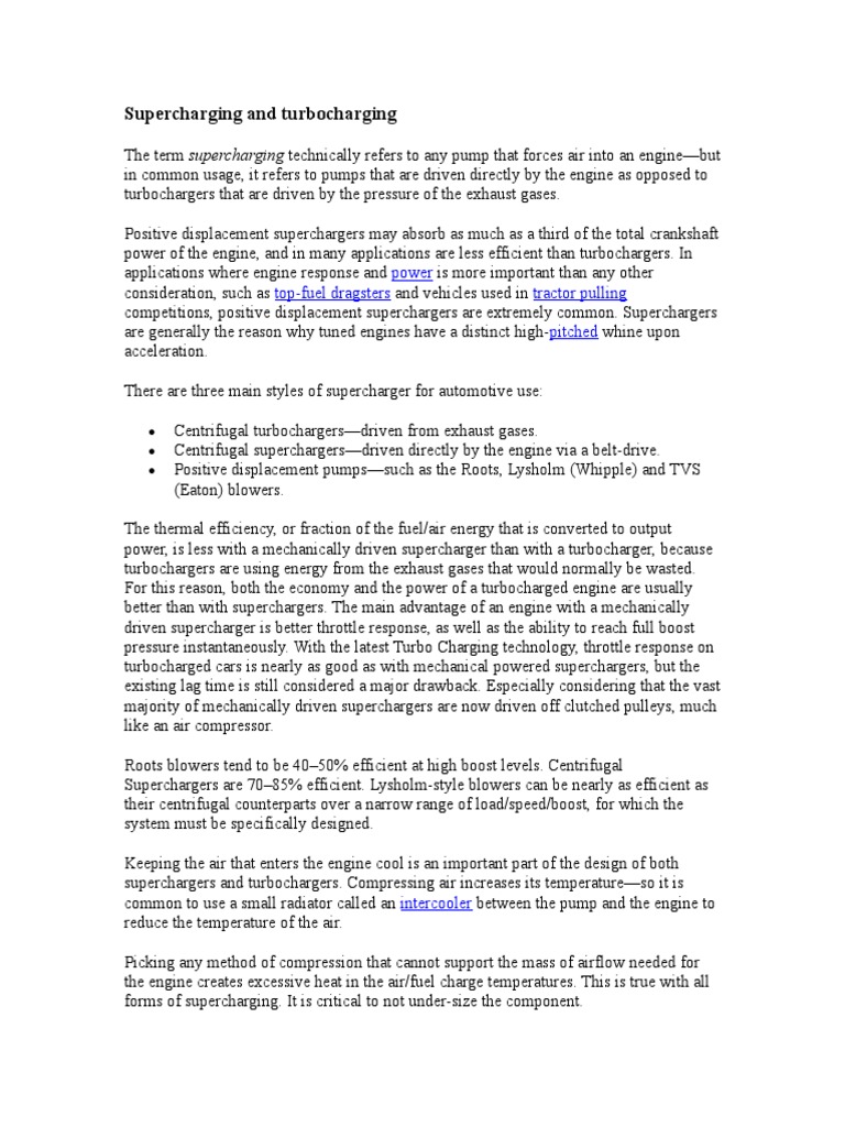 Supercharging and Turbocharging PDF Turbocharger Engines