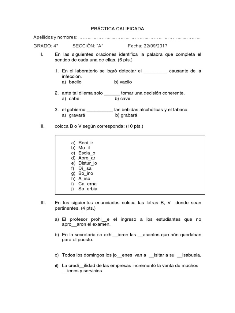 Practica Calificada Cuarto Grado | PDF