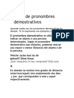 Tabla de Pronombres Demostrativos