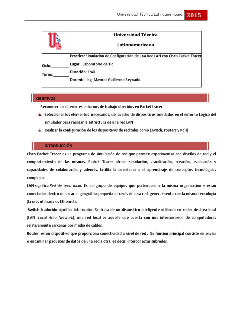 Configuración de Red LAN en Packet Tracer | PDF