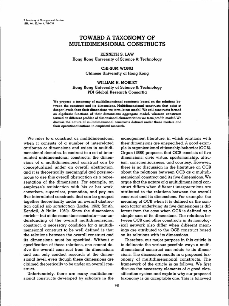 (1998) - Toward A Taxonomy of Multidimensional Constructs | PDF ...