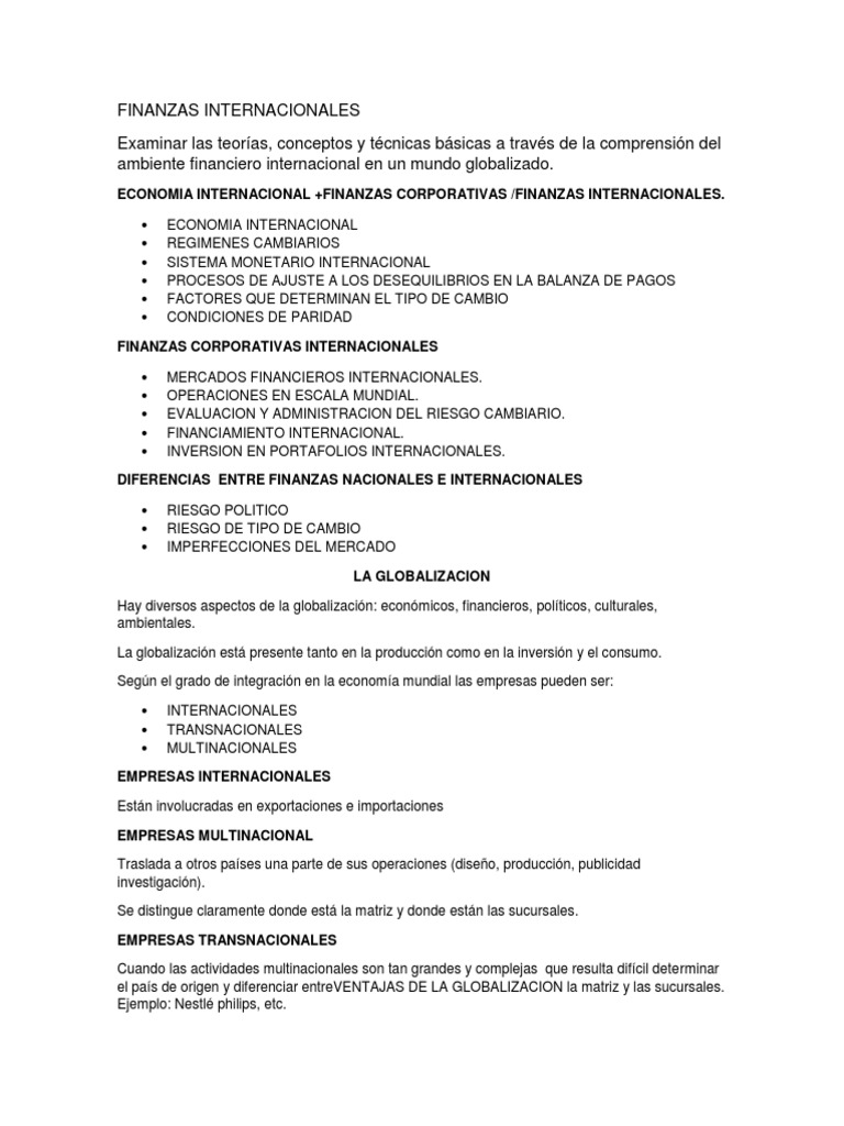 Finanzas Internacionales | PDF | Tipo de cambio | Balance de pagos