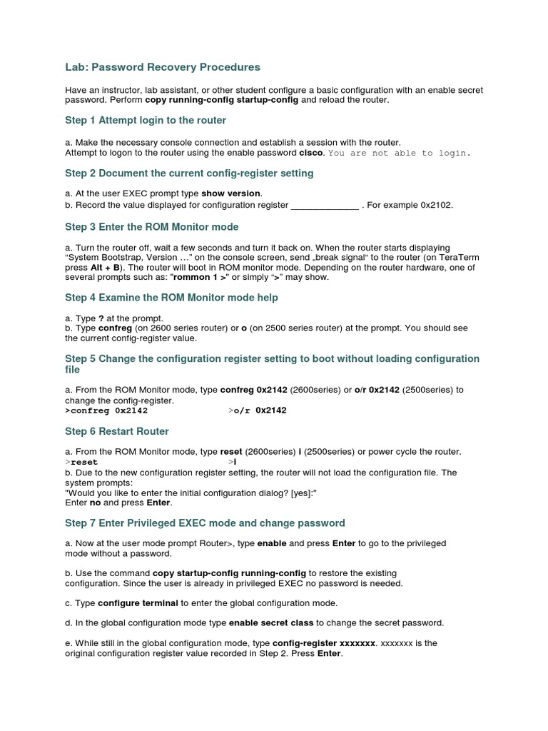 Password Recovery Procedures Lab Guide | PDF | Booting | Password