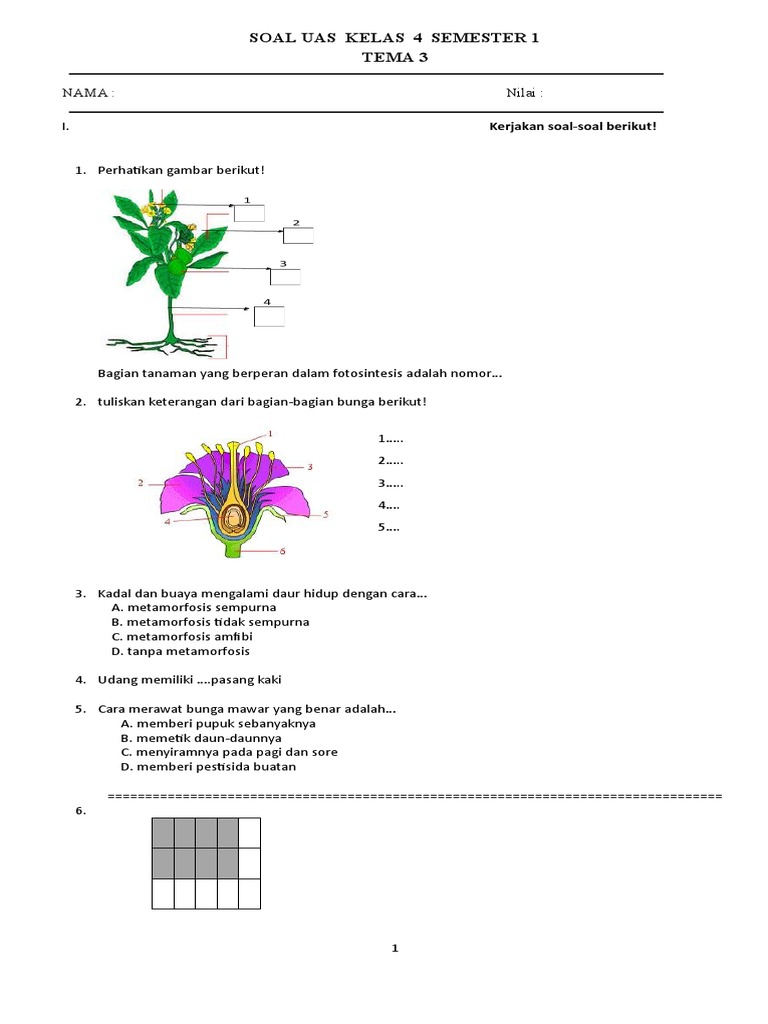 Soal Uas Kelas 4 Smtr 1 Tema 3