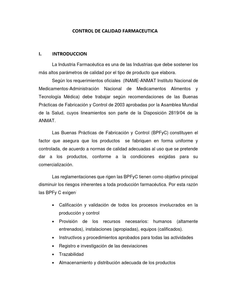 Control de Calidad en la Industria Farmacéutica | PDF | Farmacia ...