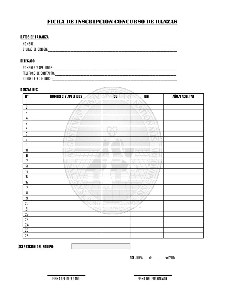 Ficha de Inscripción Concurso de Danza | PDF | Negocios | Finanzas y dinero