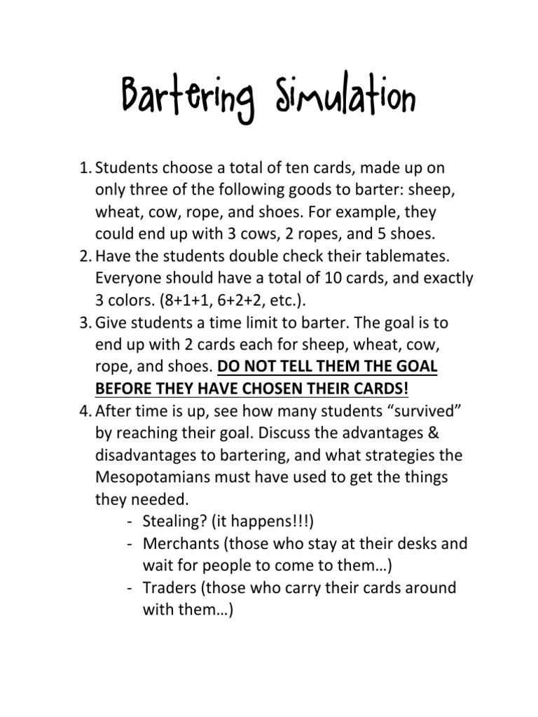 Bartering Simulation Activity Guide | PDF